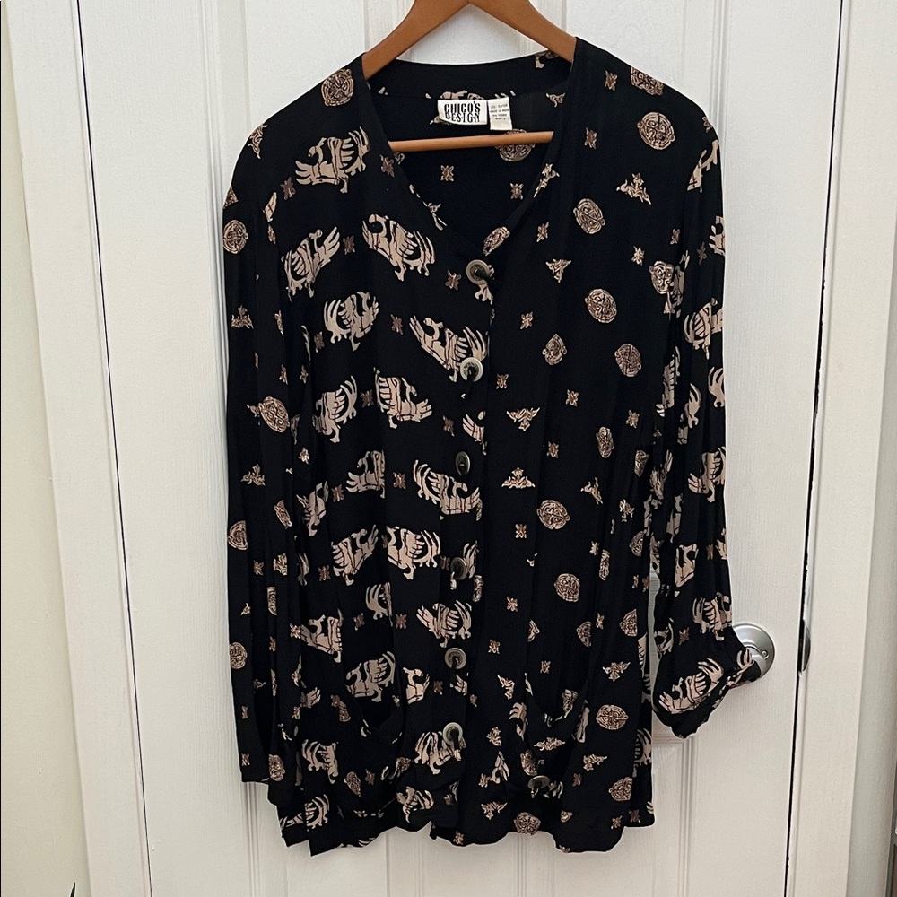 Chico's Black & Beige Patterned Button Down Jacke… - image 1